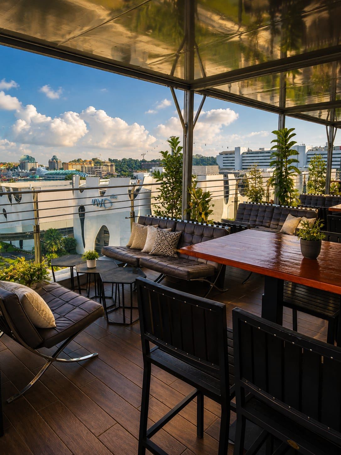 Rooftop seating overlooking HarbourFront at Sip Society