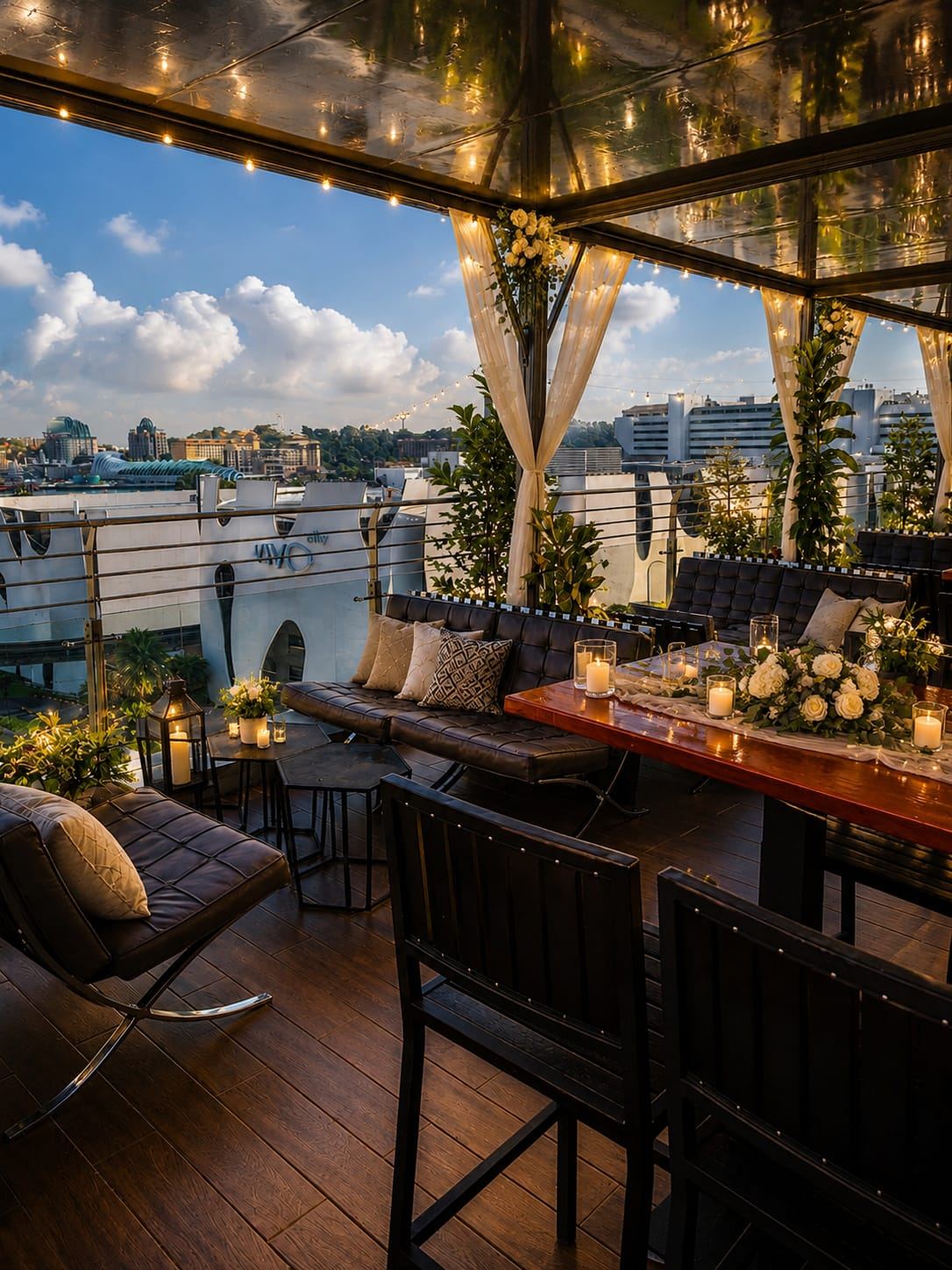 Wedding lounge setup overlooking VivoCity at Sip Society
