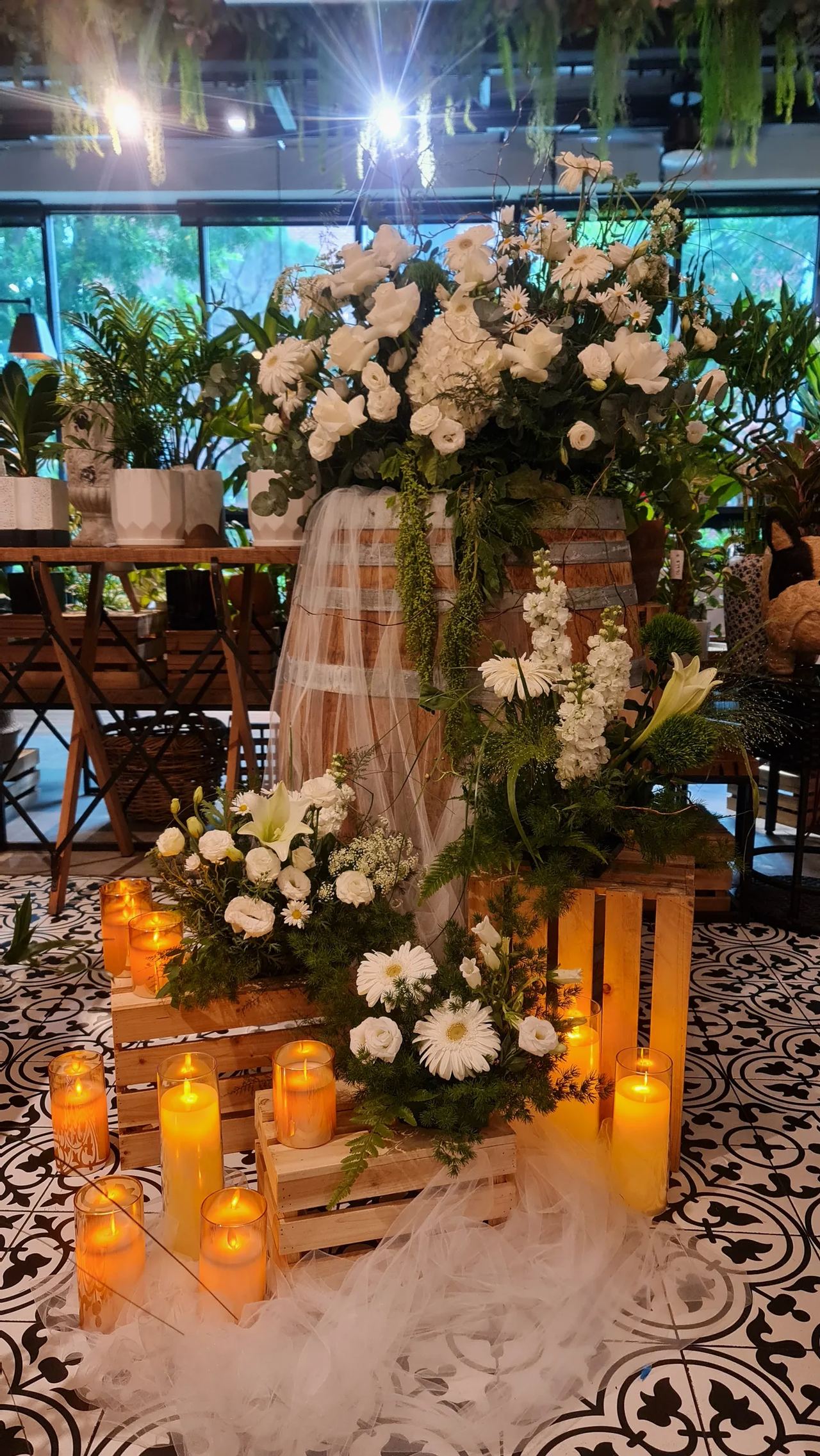 White floral ceremony arrangement at Knots Cafe & Living