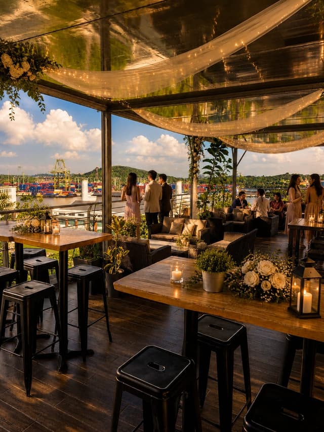 Harbour-view wedding reception setup at Sip Society