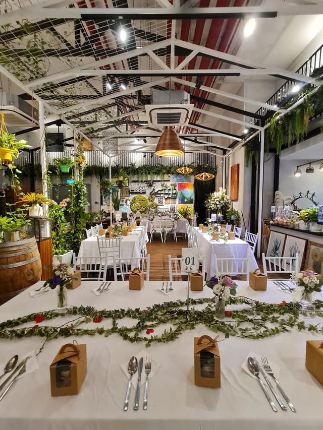 Wedding reception tables inside Knots Cafe & Living