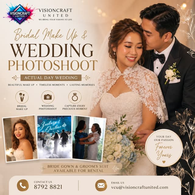 Actual-day bridal makeup and wedding photography package by Visioncraft United