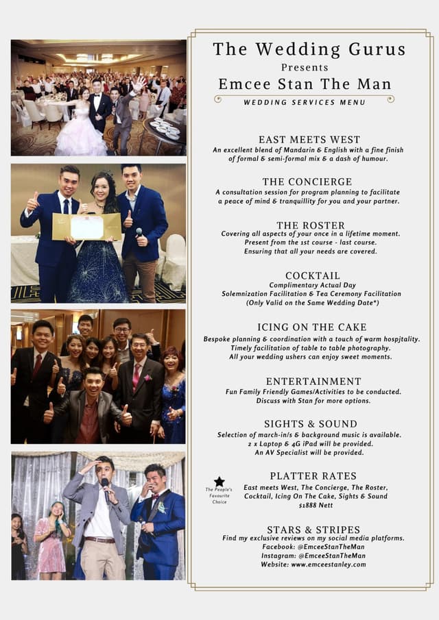 Emcee Stanley wedding services menu